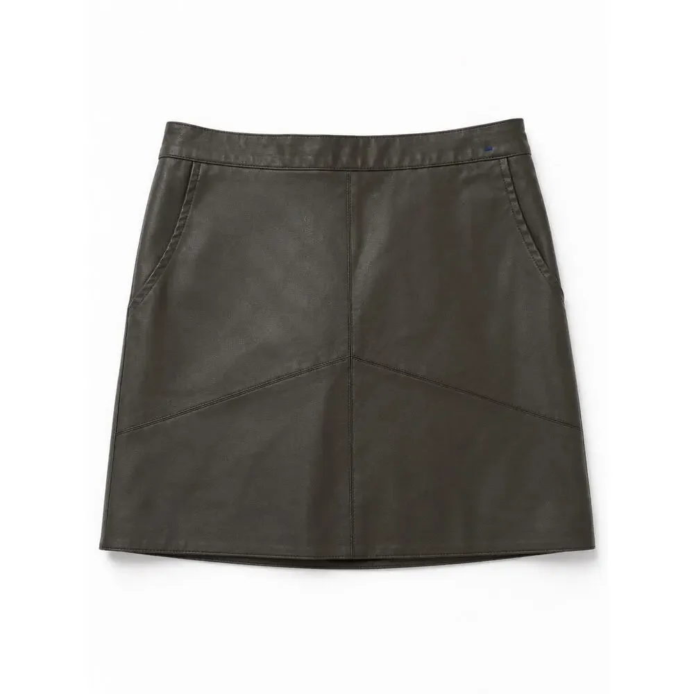 Harper Heritage Faux Leather Mini Skirt XS Olive Green A-Line Zip Back Pockets - Picture 1 of 13